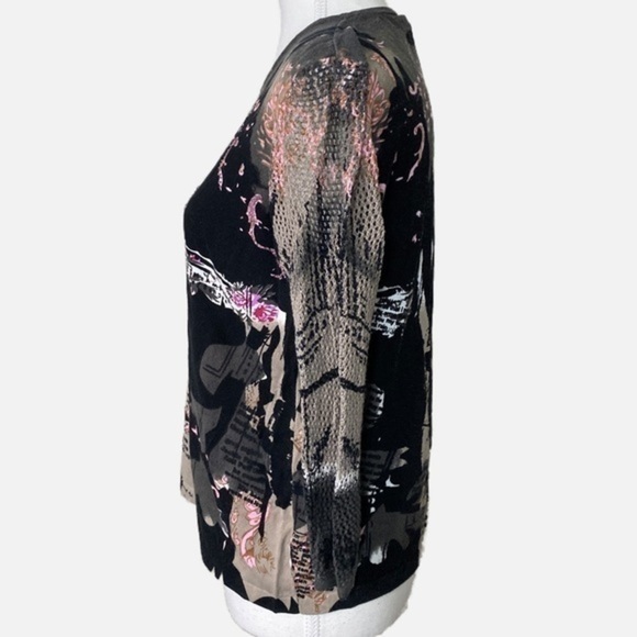 Peter Nygard Y2K Inspired Top with Crochet Sleeves and Shiny Embellishments - Picture 3 of 9